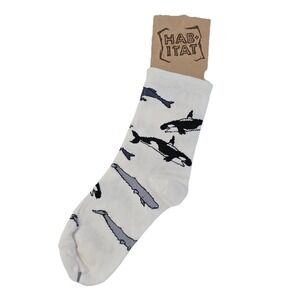 Habitat Socks Unisex L 9-11 White Whales Humpback Orca Made In USA Y2K NEW‎